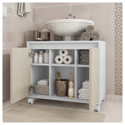 Gabinete Armário Para Banheiro Rodízios Clean Branco Caemmun - 2