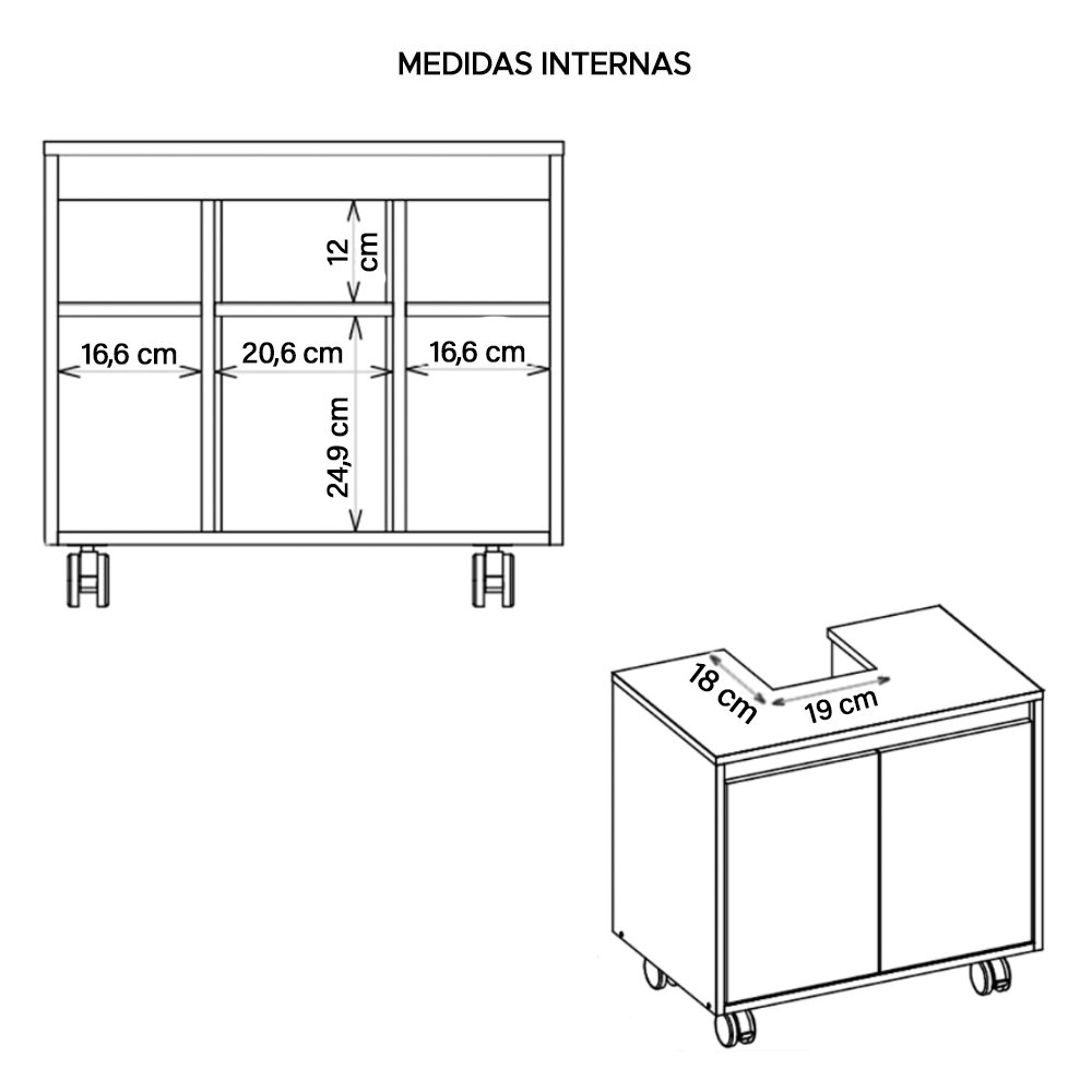 Gabinete Armário Para Banheiro Rodízios Clean Branco Caemmun - 5