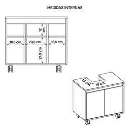 Gabinete Armário Para Banheiro Rodízios Clean Branco Caemmun - 5