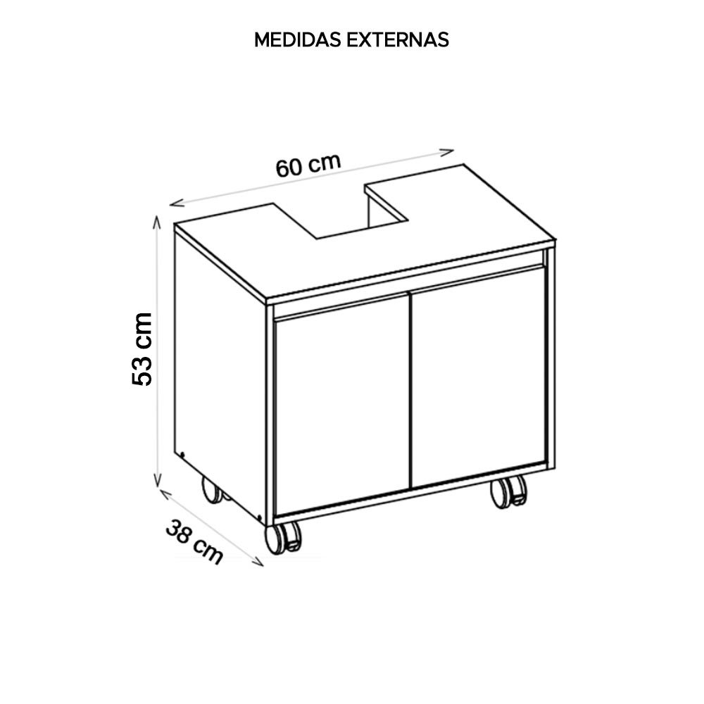 Gabinete Armário Para Banheiro Rodízios Clean Branco Caemmun - 4