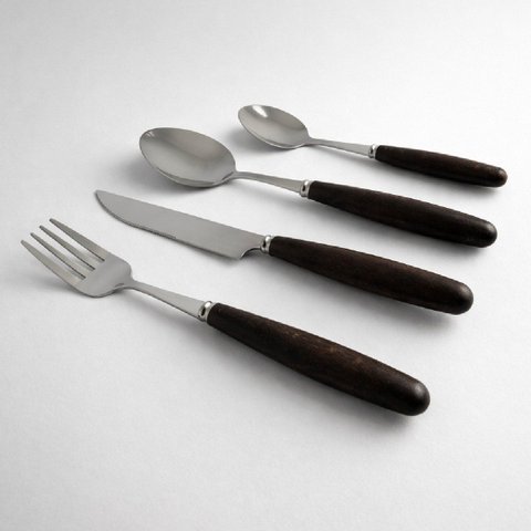 Conjunto de Talheres 4 Peças Ébano em Aço Inox e Madeira Natural