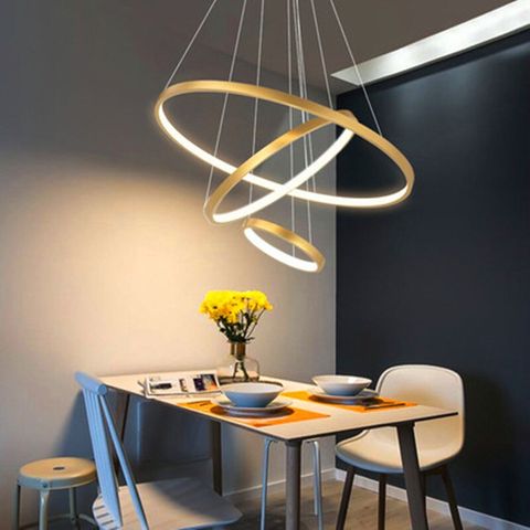 Lustre Pendente 3 Aneis Dourado LED 76W 3500K Bivolt PARIS LUZ