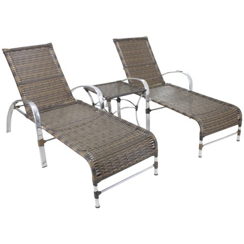 2 Espreguiçadeiras Garden e Mesa em Alumínio para Piscina - Argila