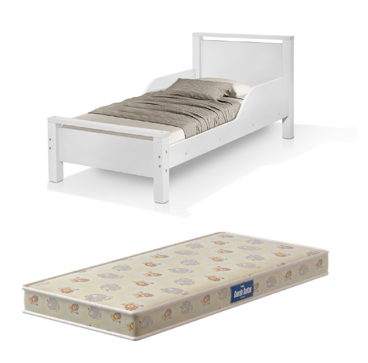 Cama Juvenil Branco com Colchão Mdf e Pes de Madeira com Colchão