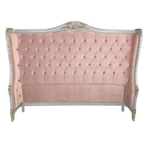 Cabeceira Queen Bergère em Veludo Rosa Claro com Capitonê 155x185x22cm