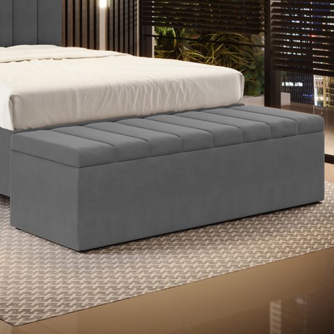 Calçadeira Baú Navi 160 para Cama Queen Z-008 Sued Cinza Aradecor