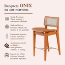 Ver imagem 2 de Kit 3 Banquetas Alta Balcão Tela Palha Madeira Maciça Apoio de Pés Aço Champagne Onix Corino Marrom