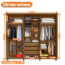 Ver imagem 3 de Guarda-Roupa Casal França 6 Portas com 3 Gavetas Interna e 8 Nichos 2 Maleiros Carvalho Tapajós