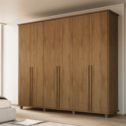 Guarda-Roupa Casal França 6 Portas com 3 Gavetas Interna e 8 Nichos 2 Maleiros Carvalho Tapajós