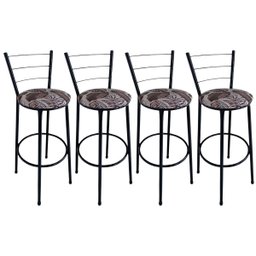 Kit 4 Banquetas Alta Preta com Encosto Assento Folhagem Marrom Jaddi - 1