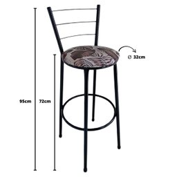 Kit 4 Banquetas Alta Preta com Encosto Assento Folhagem Marrom Jaddi - 2