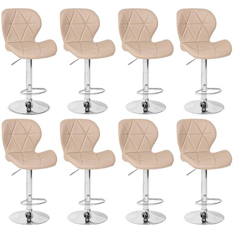 Kit 08 Banquetas Slim Estofada Giratória com Regulagem de Altura - Nude