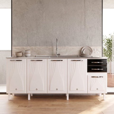 Balcão de Cozinha Aço 200cm para Pia Star New Branco/Preto