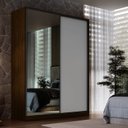 Ver imagem 4 de Guarda-Roupa 2 Portas de Correr 1 Espelho 3 Gavetas MDF Zira 183cm Marrom Branco/Freijó Natura