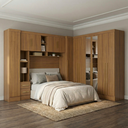 Ver imagem 1 de Guarda Roupa Casal Modulado 4 Peças 12 Portas 5 Gavetas com Espelho e Cabeceira 100% MDF Smart Cinamomo Marrom