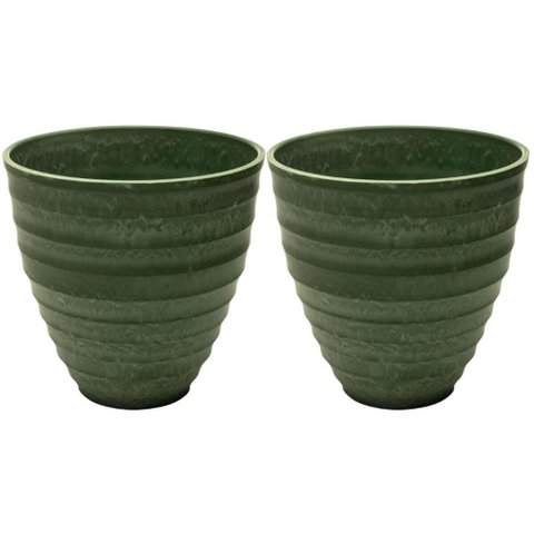 Kit 2 Vasos Cachepot para Plantas Verde Plástico Névoa Lyor 15x7cm Decorativo Jardim