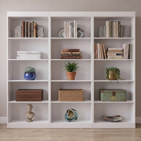 Kit 3 Estantes Multiuso para Livros 60x182,3x30 c/ 4 Prateleiras - Branca Espresso Móveis
