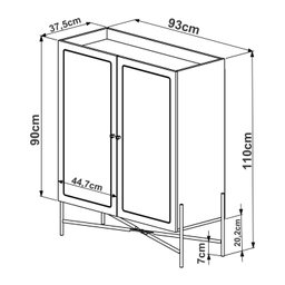 Cristaleira 2 Portas 93cm Palhinha Pé Metal Dourado Oslo  - 8