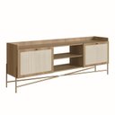 Ver imagem 2 de Rack para TV até 65 Polegadas 183cm Pés em Madeira Maciça 2 Portas Palhinha Metal Dourado Oslo Marro