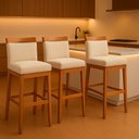 Ver imagem 1 de Kit 3 Banquetas Alta Cozinha Gourmet Conforto Suede:Suede Bege