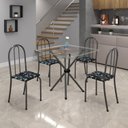 Ver imagem 1 de Conjunto de Mesa Tubular 70x70cm Tampo de Vidro com 4 Cadeiras Ane B Prata/Preto Floral/Martelado/Incolor