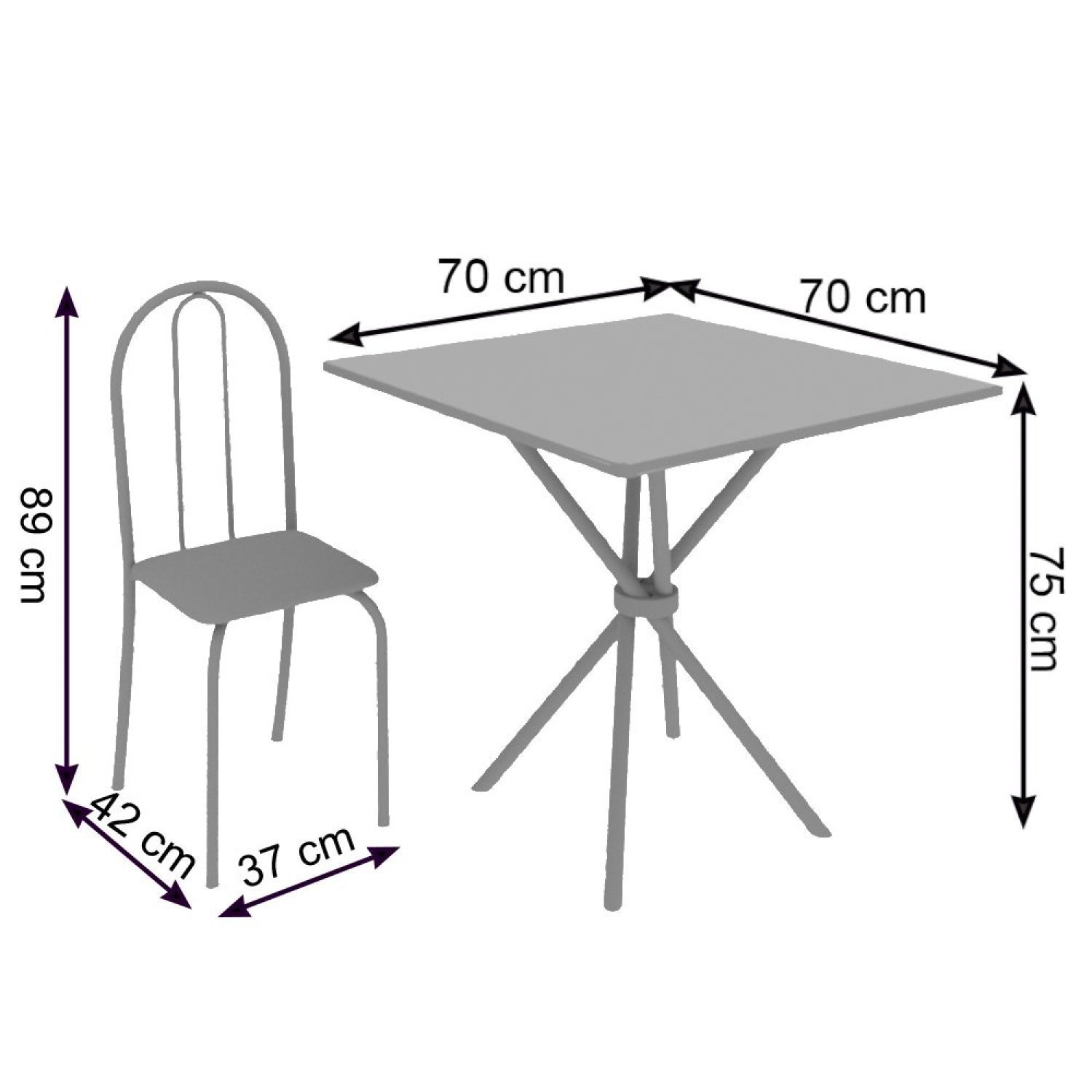 Conjunto de Mesa Tubular 70x70cm Tampo de Vidro com 4 Cadeiras Ane B  - 3