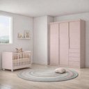 Ver imagem 1 de Quarto Completo com Guarda Roupa 3 Portas e 4 Gavetas + Berço Mini Cama Pérola Rosê - Phoenix