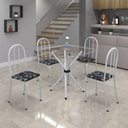 Ver imagem 1 de Conjunto de Mesa Tubular 70x70cm Tampo de Vidro com 4 Cadeiras Ane B Branco/Preto Floral/Martelado Pérola/Incolor