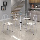 Ver imagem 1 de Conjunto de Mesa Tubular 70x70cm Tampo de Vidro com 4 Cadeiras Ane B Branco/Arabesco/Martelado Pérola/Incolor