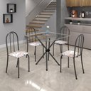 Ver imagem 1 de Conjunto de Mesa Tubular 70x70cm Tampo de Vidro com 4 Cadeiras Ane B Prata/Botanic Bege/Mart/Incolor