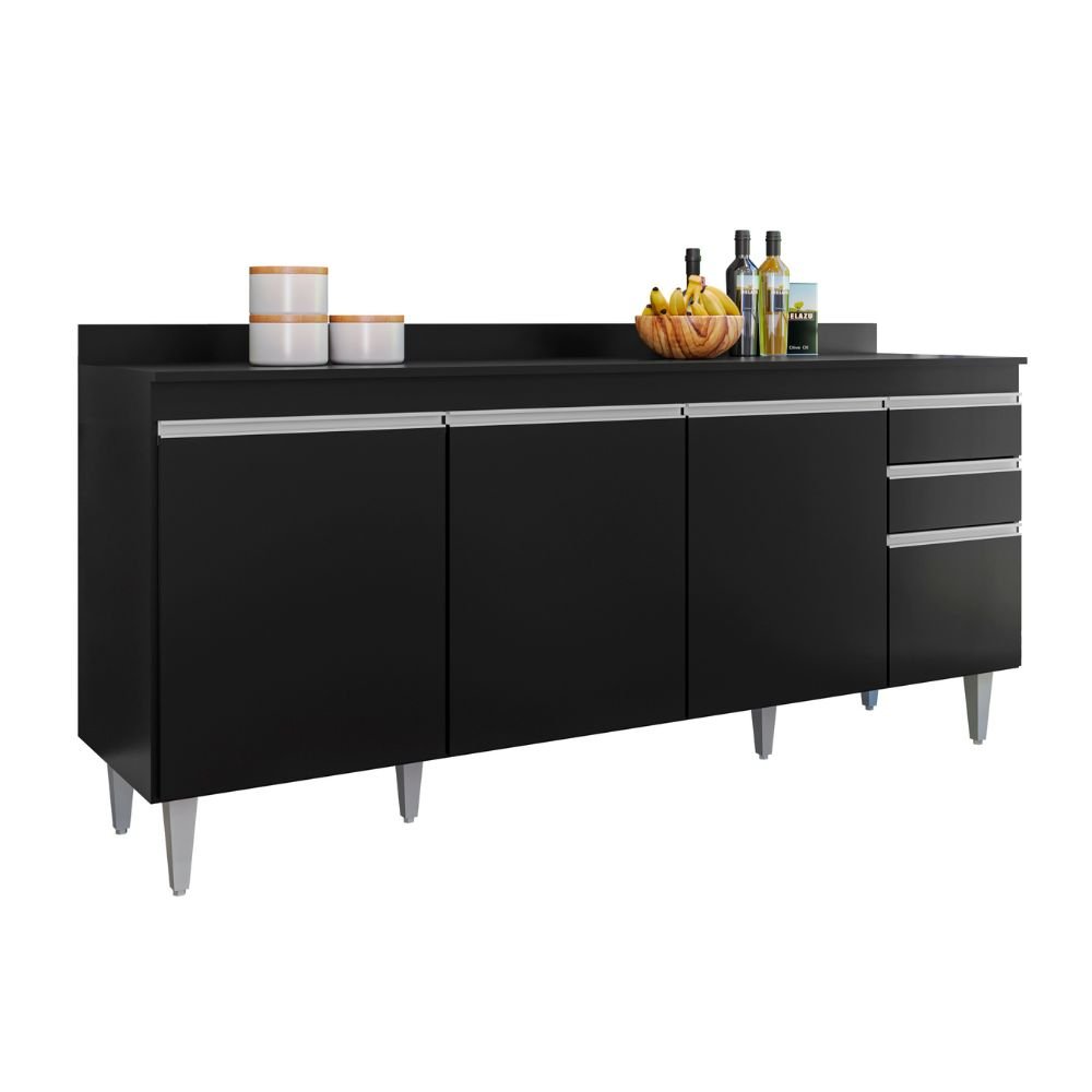 Balcão Cozinha Preto 180cm S/ Tampo - Vallisa Decor