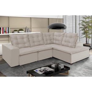 Sofá de Canto Montreal Retrátil, Reclinável, 4 Lugares 2,70x2,10 Metros, Chaise Fixo, Pillow Top, Be