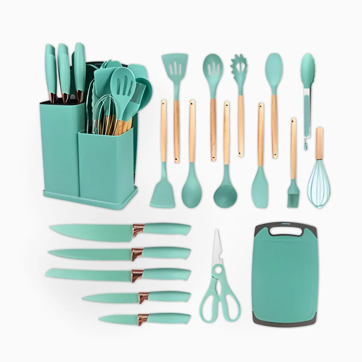 Kit Utensílios de Cozinha Jogo Completo 19 Peças Faqueiro Jogo Silicone Cor:verde - 2