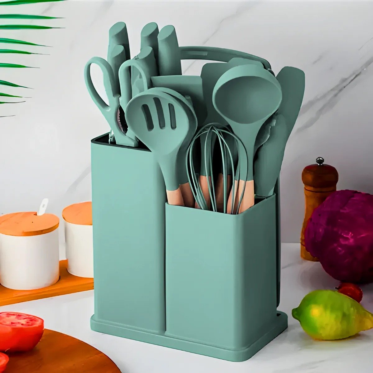 Kit Utensílios de Cozinha Jogo Completo 19 Peças Faqueiro Jogo Silicone Cor:verde - 6