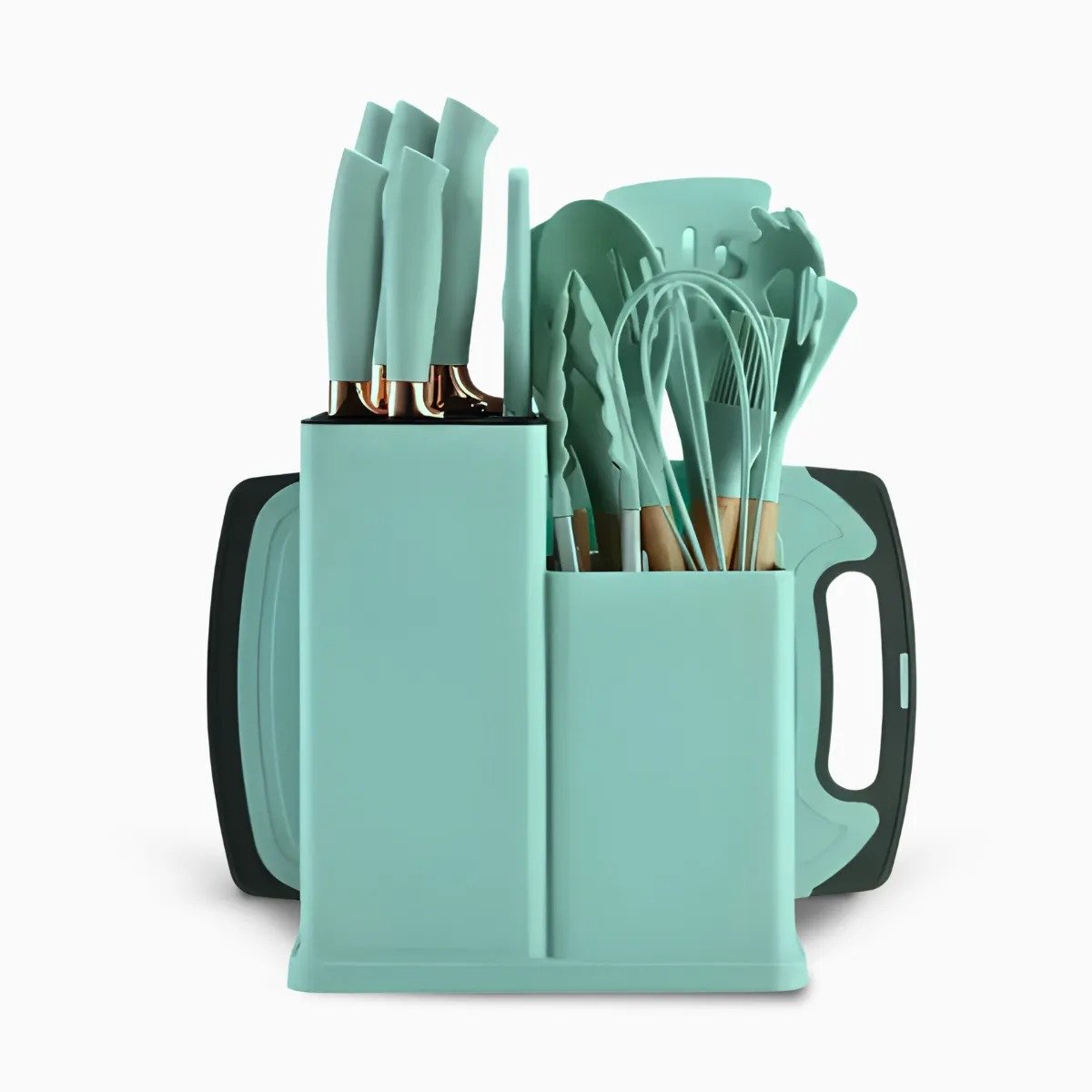 Kit Utensílios de Cozinha Jogo Completo 19 Peças Faqueiro Jogo Silicone Cor:verde