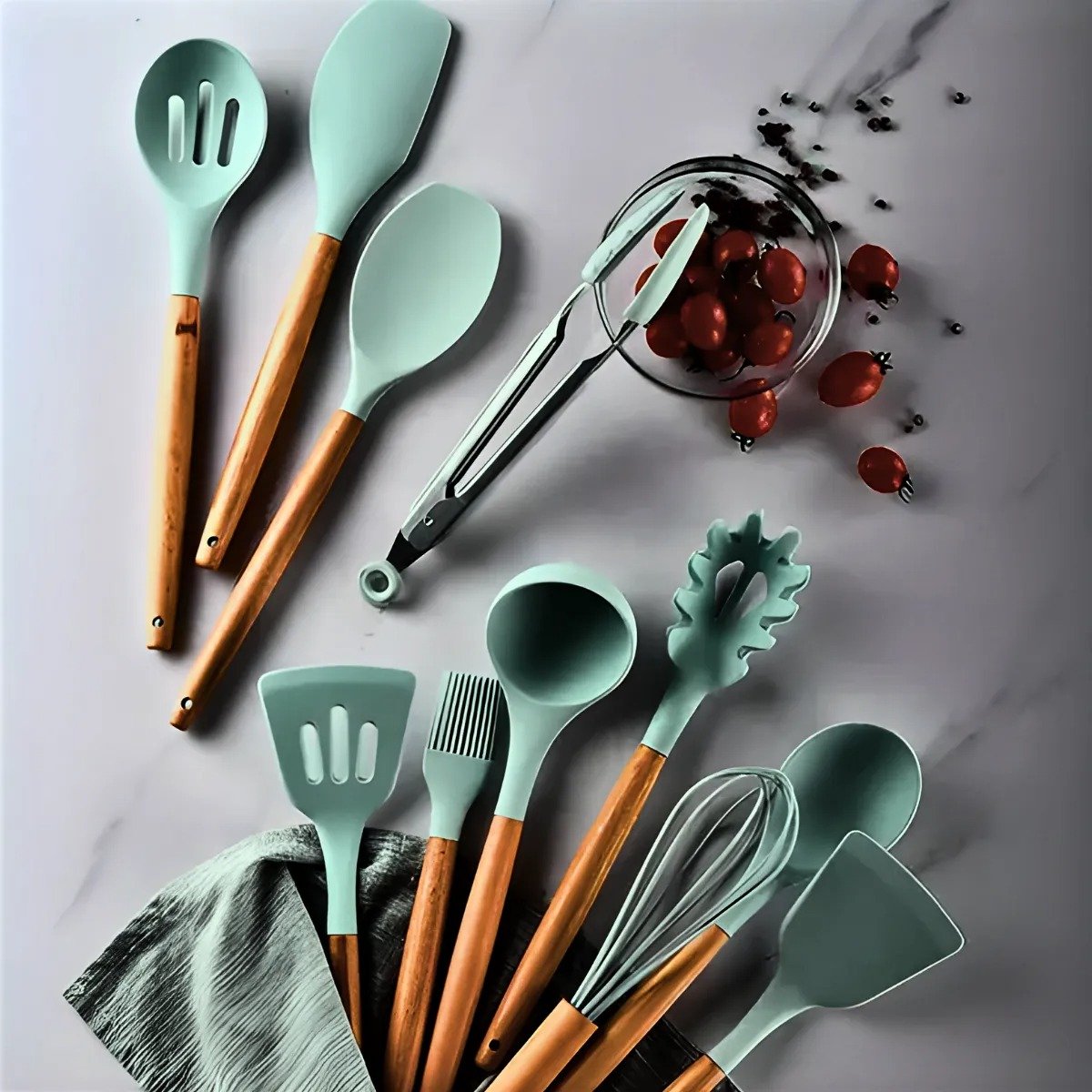 Kit Utensílios de Cozinha Jogo Completo 19 Peças Faqueiro Jogo Silicone Cor:verde - 5