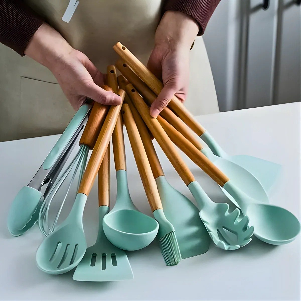 Kit Utensílios de Cozinha Jogo Completo 19 Peças Faqueiro Jogo Silicone Cor:verde - 4