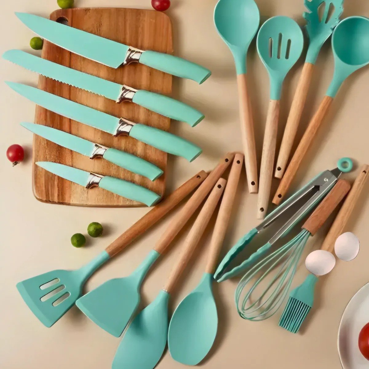 Kit Utensílios de Cozinha Jogo Completo 19 Peças Faqueiro Jogo Silicone Cor:verde - 7