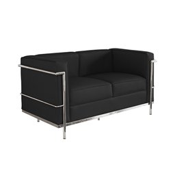 Sofa Le Corbusier de 2 Lugares Cromado em Sintético Preto - 1