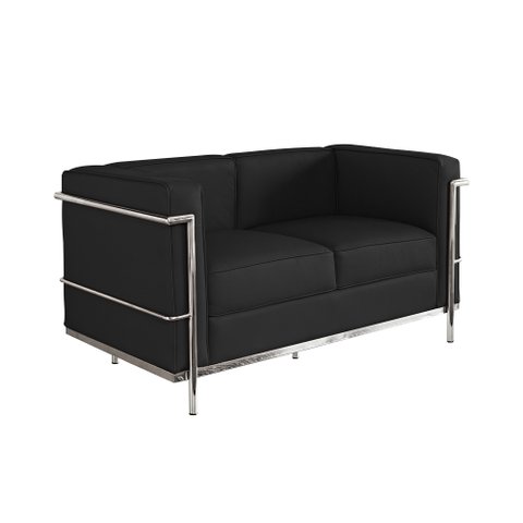 Sofa Le Corbusier de 2 Lugares Cromado em Sintético Preto