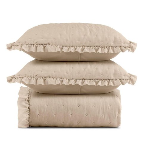 Kit Cobre Leito Elegance Queen Microfibra 200 Fios 3 Peças Bege Casa Scarpa