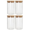 Ver imagem 1 de Kit 4 Potes Borossilicato Hermético Tampa Bambu 1100ml Class