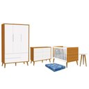 Ver imagem 1 de Dormitório Theo 3 Portas, Cômoda 6 Gavetas, Berço, Mesa de Canto Branco/Savana com Pés