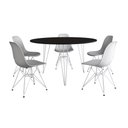 Ver imagem 2 de Mesa Jantar Redonda 110cm Preta Clips 3 Pés com 5 Cadeiras Eames Eiffel Brancas Ferro Branco