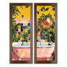 Dupla de Quadros Decorativos Banheiro Social Lavabo Toalete Vaso Flores Tons 20x60cm - 1
