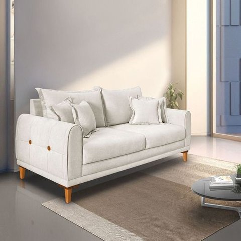 Sofá Living 3 Lugares Bouclê 1.80m Pés em Madeira Bz Home:bouclê/branco
