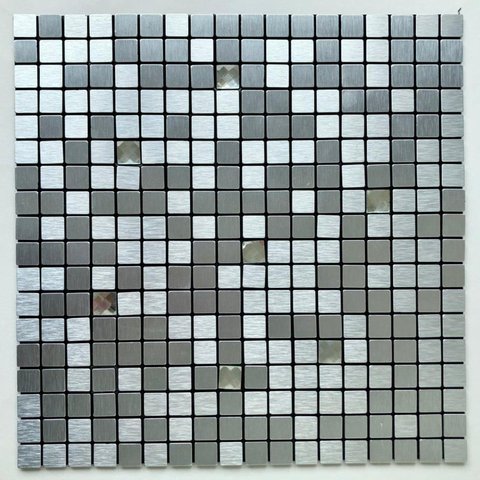 Pastilha de Metal Autocolante de 29cm x 29cm Rende Glass Mosaic Cinza/Prata Escovada