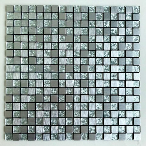 Pastilha Autocolante de Metal de 30cm x 30cm Rende Glass Mosaic Cinza/Prata/Escovada