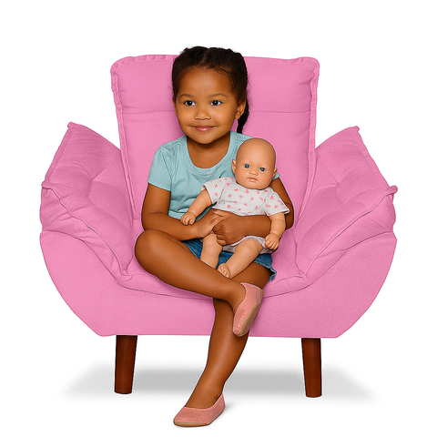 Mini Poltrona Cadeira Infantil de Criança Suede Rosê Pés Palito