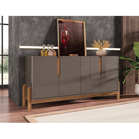 Balcão Aparador Buffet Lizz 4 Portas - 6 Cores:cinza/cedro